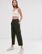 Asos Design Casual Pants With Straight Leg And Raw Hem-green