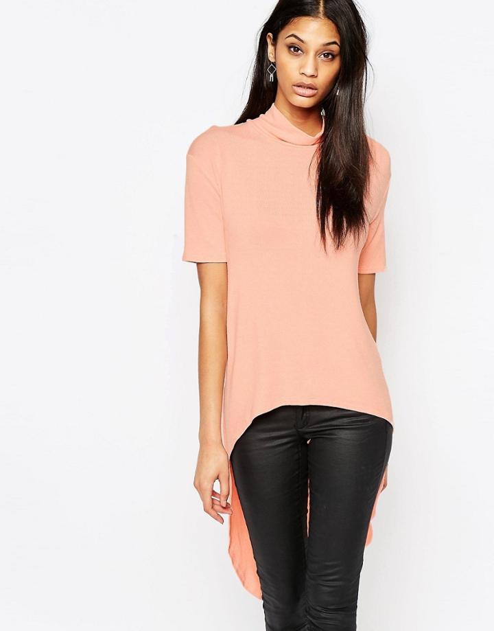 Ax Paris Dipped Back Hem Top - Peach
