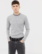 Collusion Muscle Fit Crew Neck Sweater In Gray - Gray