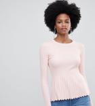 Miss Selfridge Knitted Top With Peplum Sweater In Pink - Pink