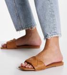 Asos Design Wide Fit Forty Woven Flat Sandals In Camel-neutral