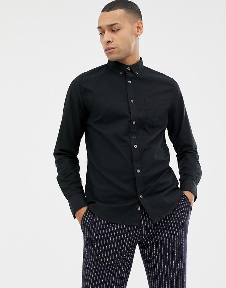 Burton Menswear Long Sleeve Oxford Shirt In Black - Black