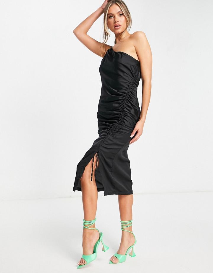 Trendyol One Shoulder Midi Satin Dress In Black
