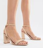 Asos Design Hong Kong Barely There Block Heeled Sandals - Beige