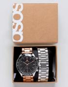 Asos Design Interchangeable Bracelet Watch In Brushed Silver And Rose Gold - Multi