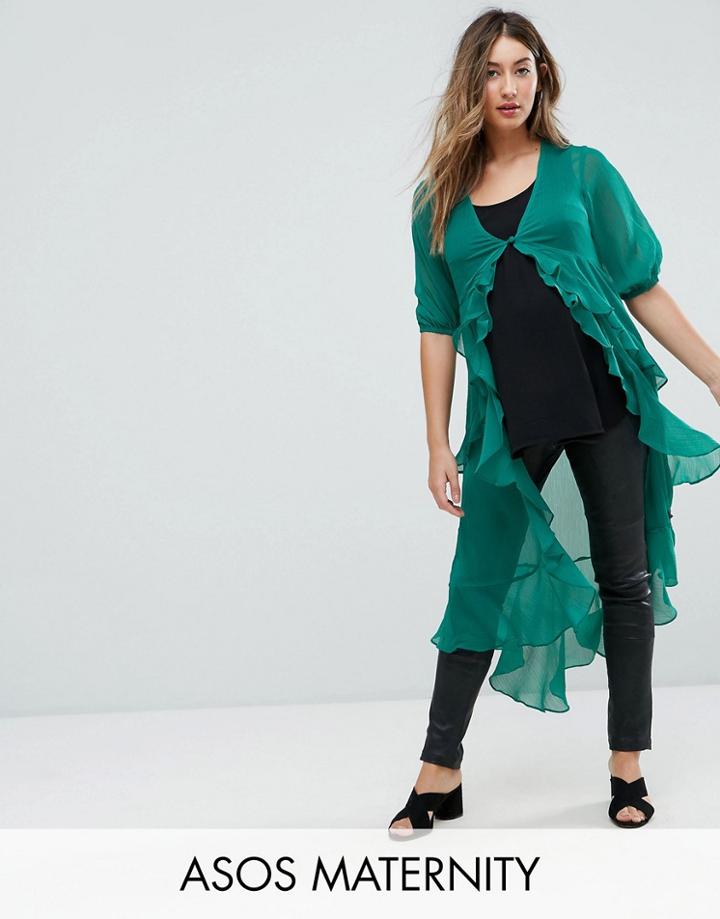 Asos Maternity Ultimate Ruffle Maxi Tea Blouse In Chiffon - Green