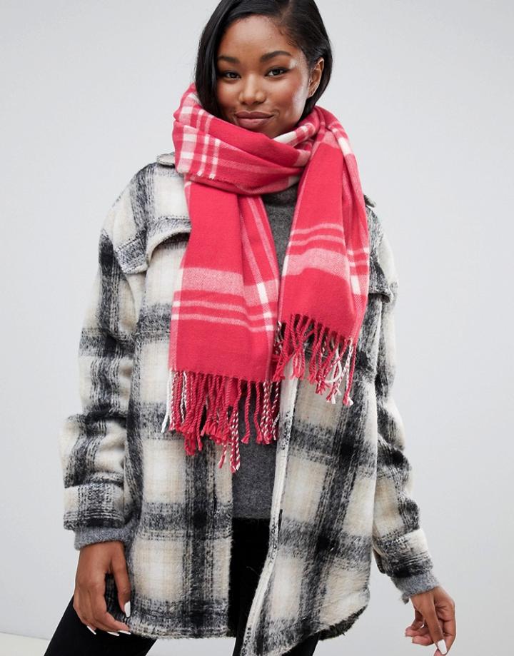Miss Selfridge Check Scarf In Pink - Pink