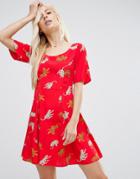Asos Short Sleeve Flippy Mini Dress In Leopard Conversational Print - Multi