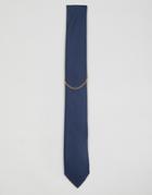 Twisted Tailor Tie In Navy With Gold Chain - Navy