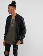 Asos Oversized Longline Denim Shirt With Raw Neckline - Black