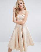 Chi Chi London Jacquard Midi Dress With Full Circle Skirt - Pink