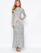 Frock And Frill Long Sleeve Allover Embellished Maxi Dress With Thigh Split