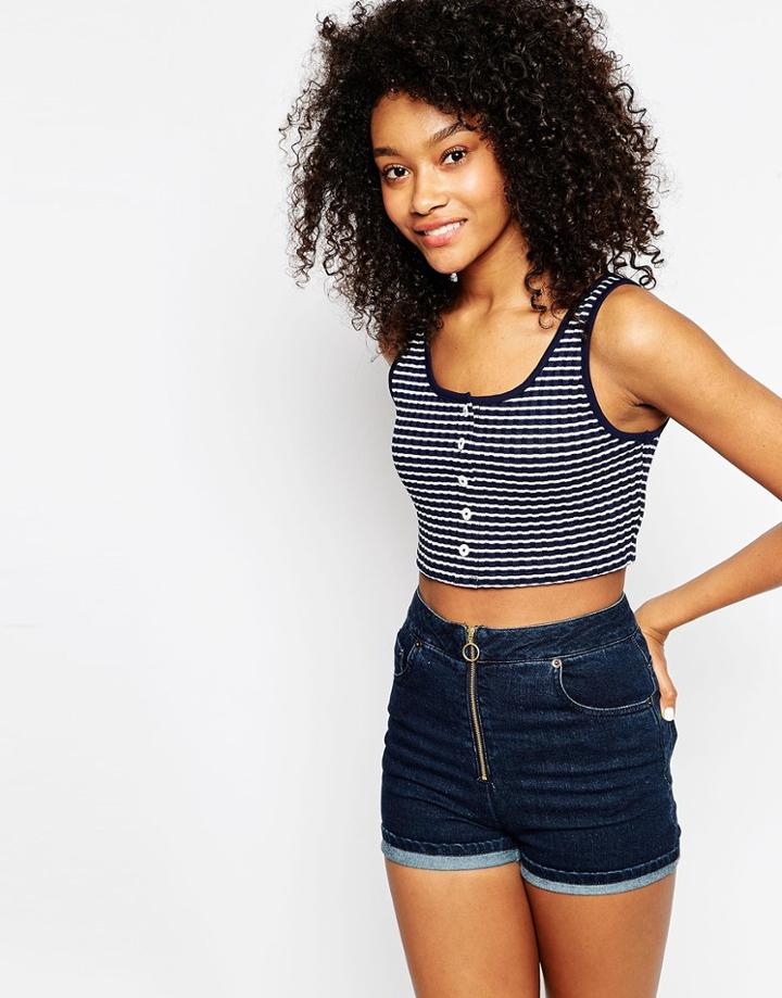 Asos Crop Top In Stripe With Rib