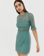 Fashion Union Lace Mini Dress - Green