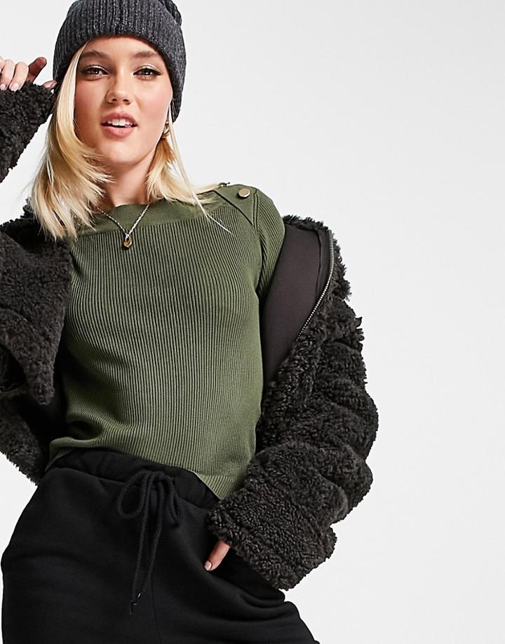 Jdy Plum Celine Short Sleeve Button Pullover Knit Sweater In Green