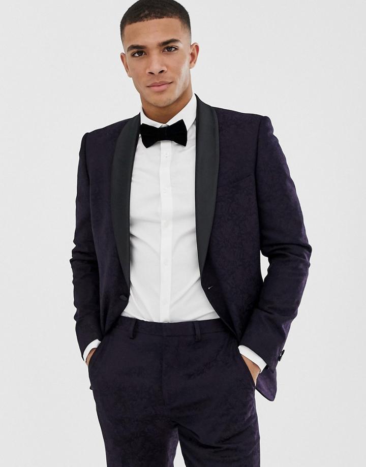 Burton Menswear Tuxedo Suit Jacket In Dark Purple - Purple