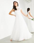 Asos Edition Bronte Embroidered Bodice Wedding Dress With Cap Sleeve-white