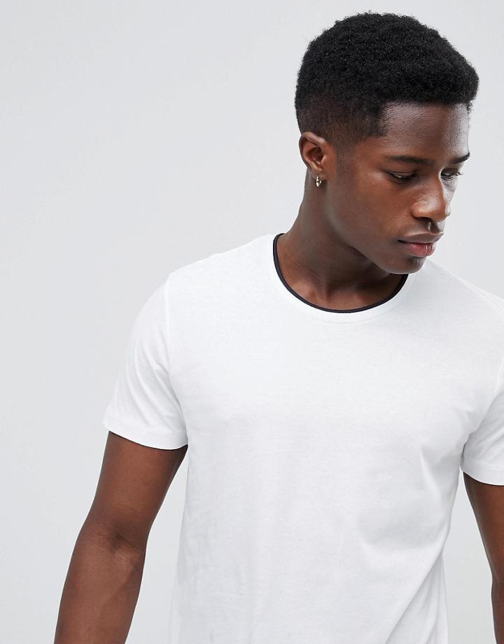 Selected Homme T-shirt With Contrast Neck Details - White