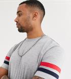 Asos Design Tall T-shirt With Contrast Sleeve Stripes In Gray Marl