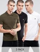 Asos 3 Pack Muscle Polo Shirt With Logo - Multi