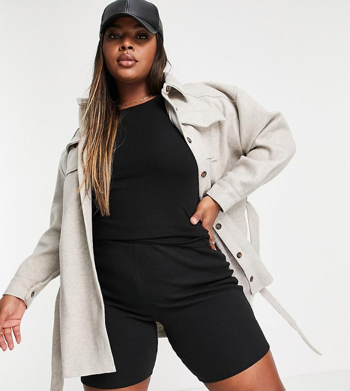 In The Style Plus Utility Oversized Shirt Dress With Belt In Gray-grey
