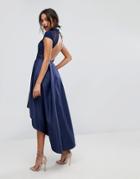 Chi Chi London High Low Midi Dress With Open Back - Navy