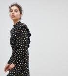 Miss Selfridge Polka Dot Ruffle High Neck Dress-multi