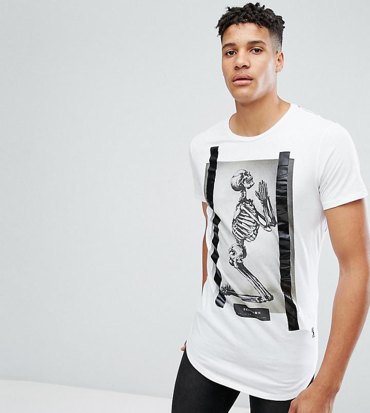 Religion Tall T-shirt With Praying Skull Print - White