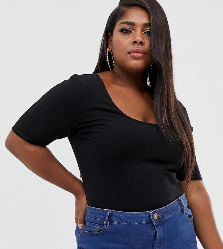 Asos Design Curve Scoop Front And Back Crop Top In Black