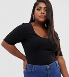Asos Design Curve Scoop Front And Back Crop Top In Black