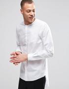 Weekday Grimm Collarless Regular Fit Shirt Long Tail In White - White
