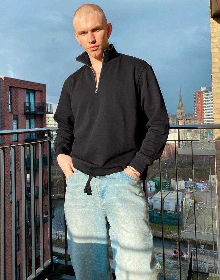 Weekday Rod Half Zip Sweatshirt In Black-blues