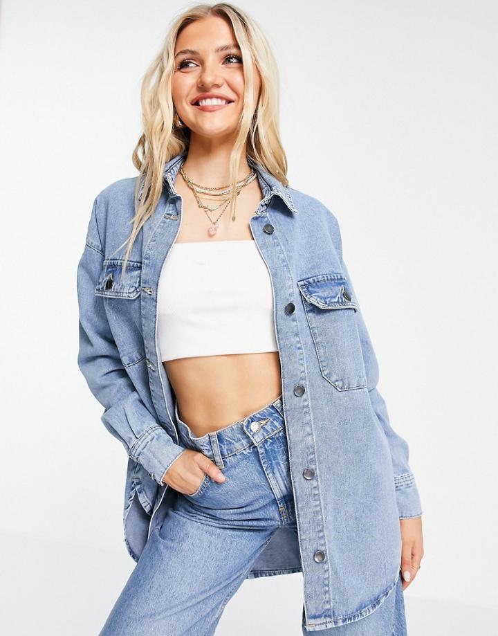 Jdy Denim Shirt With Pocket Detail In Blue Wash-blues