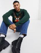 Only & Sons Christmas Sweater With Rudolph In Green