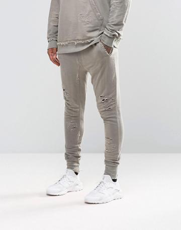 Other Uk Skinny Distressed Joggers - Stone