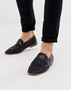 Asos Design Loafers In Black Woven Leather - Black