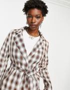 Heartbreak Tie Waist Blazer In Neutral Check - Part Of A Set-brown