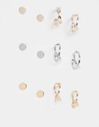 Asos Design Pack Of 6 Hoop Earrings With Flat Studs In Mixed Color Tone-multi