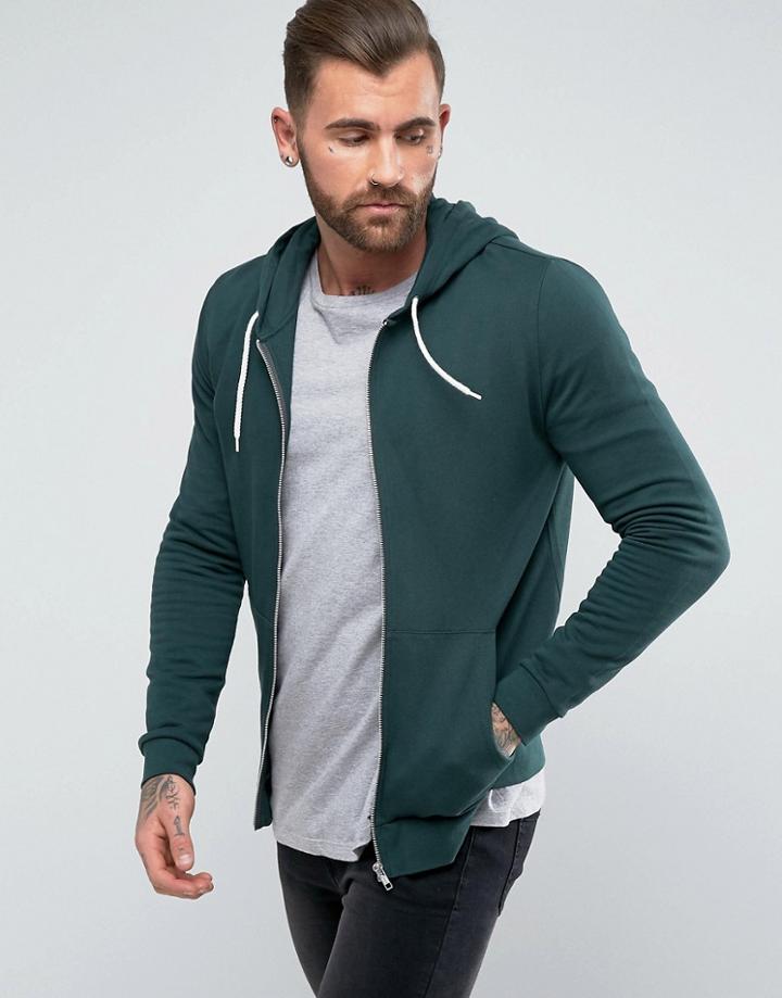 Asos Zip-up Hoodie In Green - Green