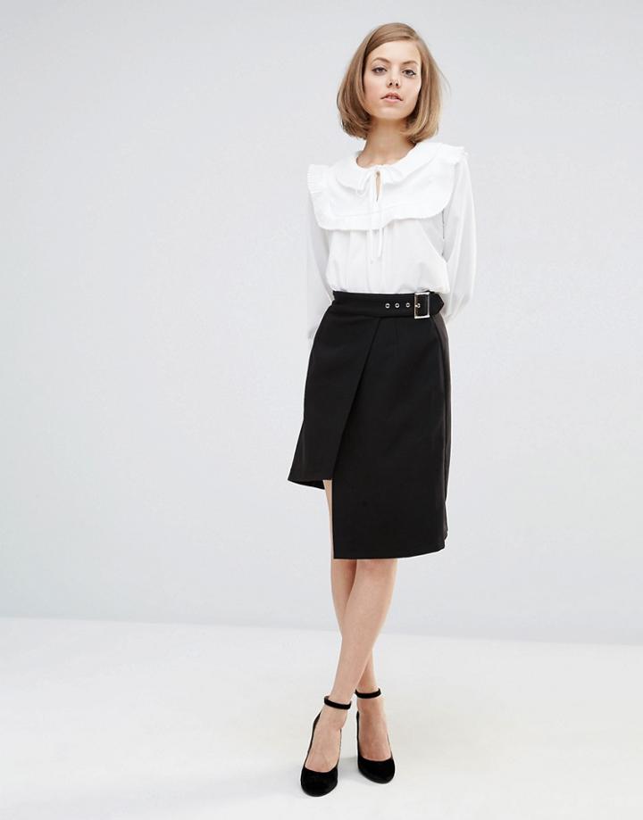 Lost Ink Wrap Front Asymmetric Skirt - Black