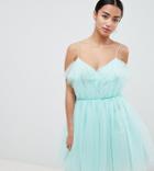 Asos Design Petite Mini Dobby Tulle Prom Dress With Ruffle Bodice - Green
