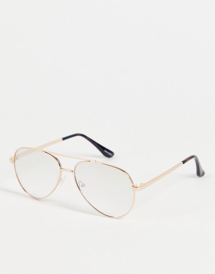 Quay Blue Light Aviator Glasses In Rose Gold-pink