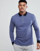Asos Design Long Sleeve Relaxed Fit Polo With Contrast Collar And Zip - Multi