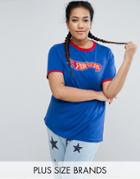 Daisy Street Plus Jersey Tee With Contrast Tipping - Blue