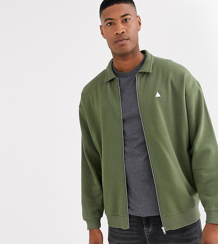 Asos Design Tall Oversized Jersey Harrington Jacket With Triangle-green