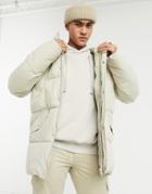 Asos Design Puffer Jacket In Ecru-white