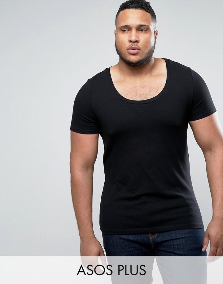 Asos Plus Muscle Fit T-shirt With Deep Scoop Neck In Black - Black