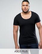 Asos Plus Muscle Fit T-shirt With Deep Scoop Neck In Black - Black