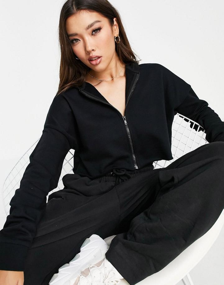 Asos Design Super Crop Zip Through Hoodie In Black