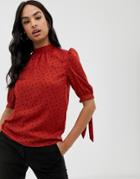 Fashion Union High Neck Blouse In Spot - Red